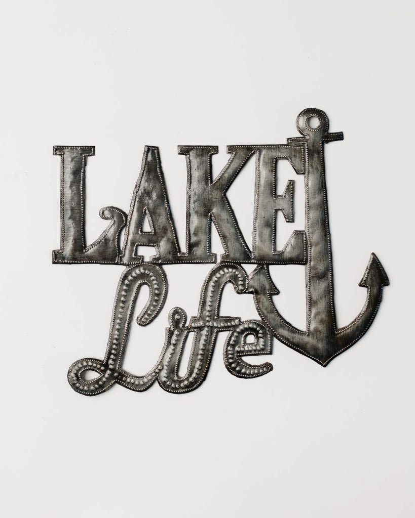 metal wall sign - lake life with anchor