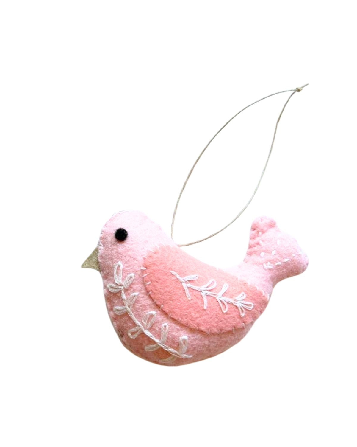 Pink bird-shaped ornament on a white background