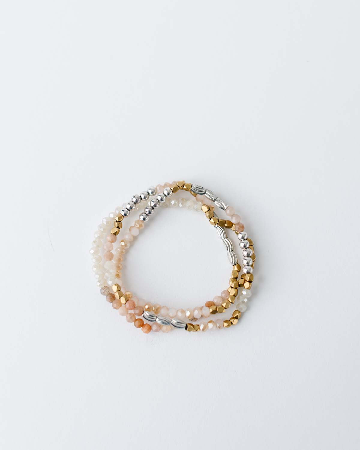 gold silver moonstone and sunstone triple wrap bracelet