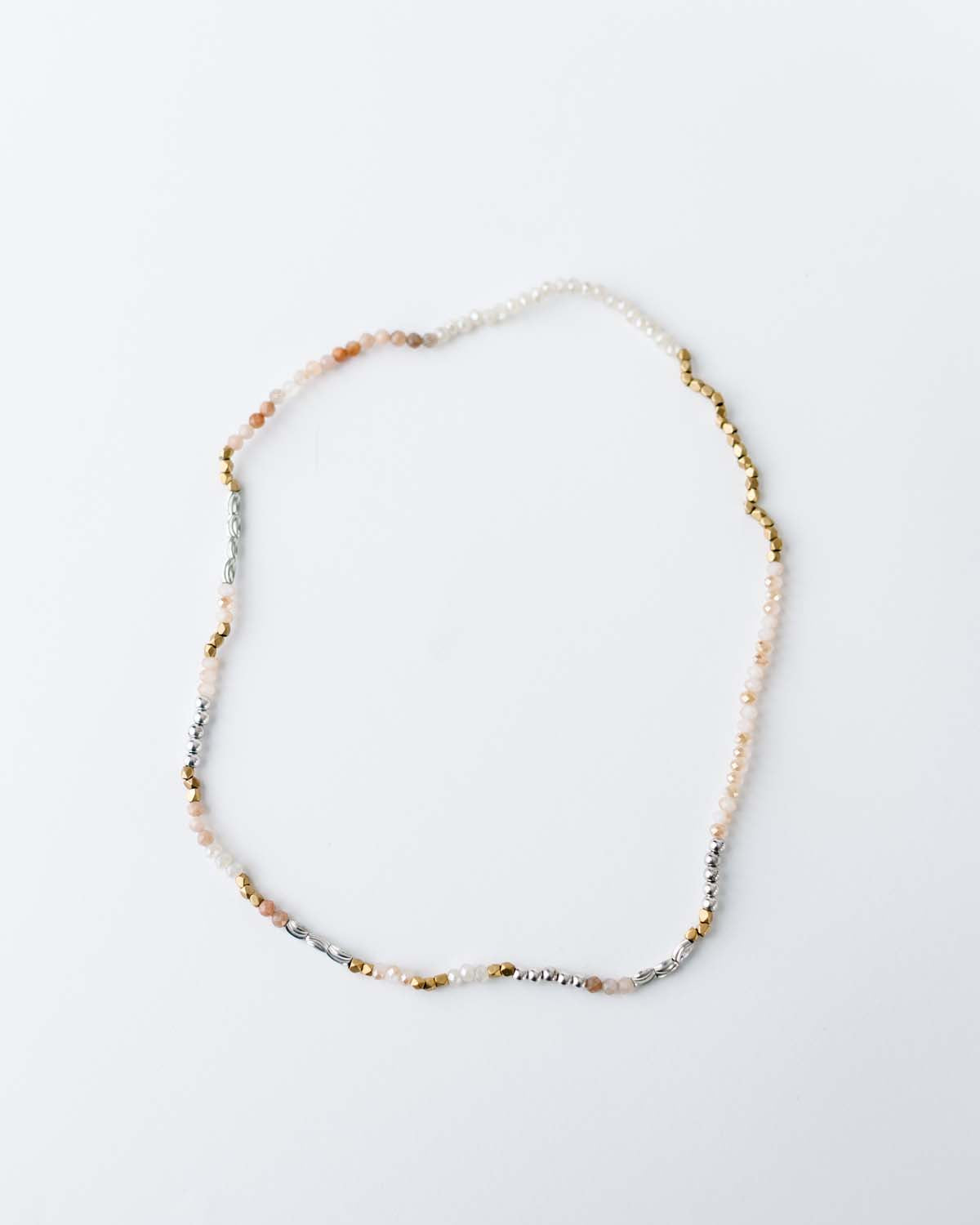 Gold silver and moonstone triple wrap stretchy bracelet