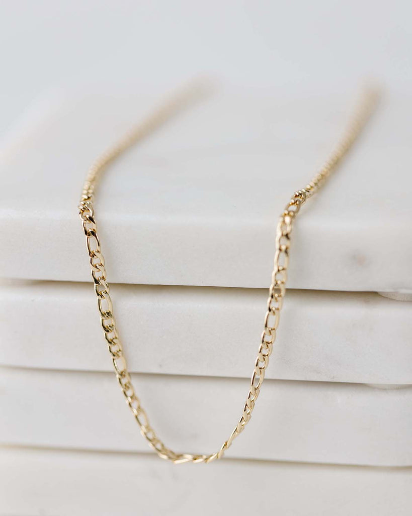 3mm Gold Figaro Chain Necklace 16" long with 2" extender