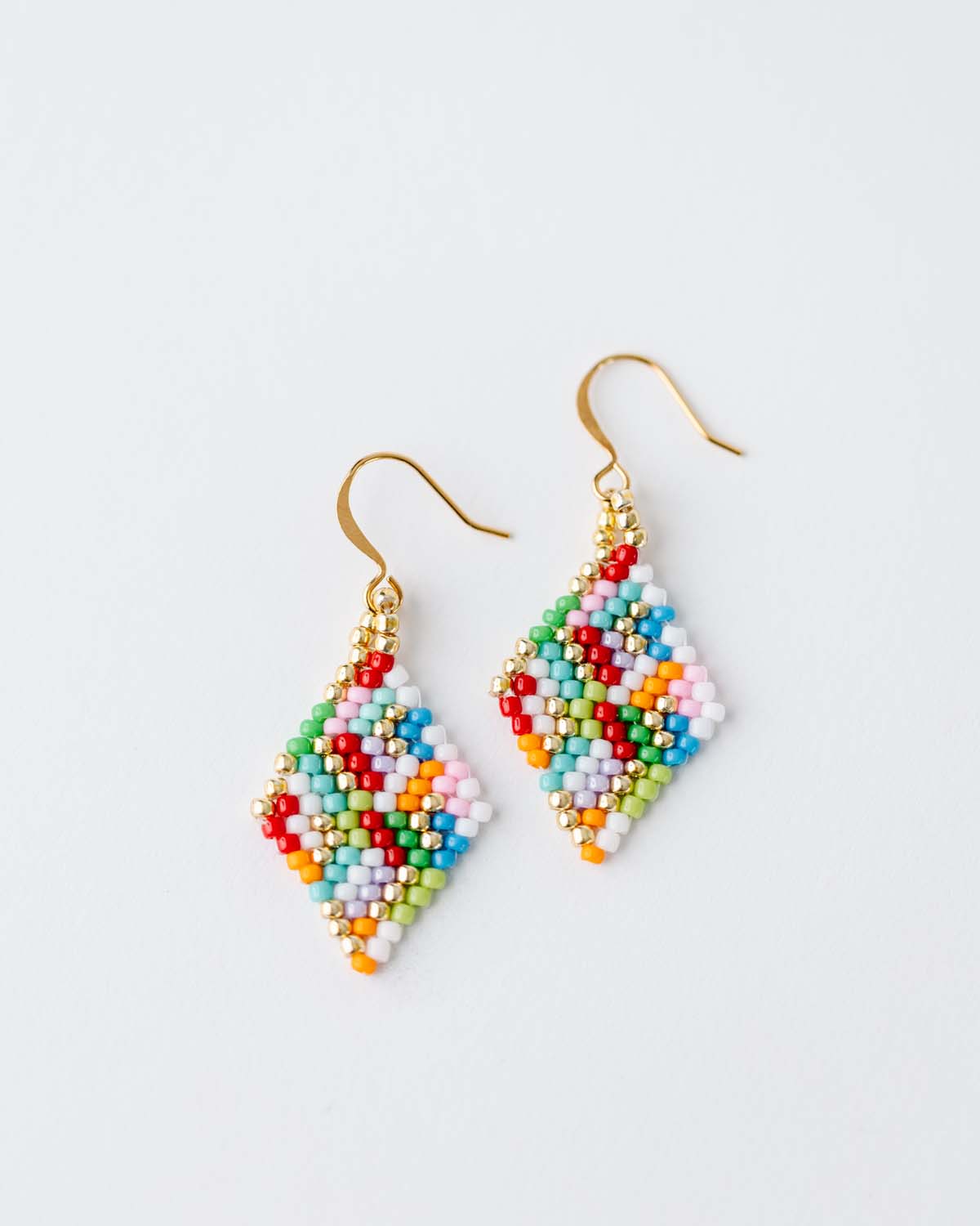 Beaded Mutlicolor Diamond Shape Earrings