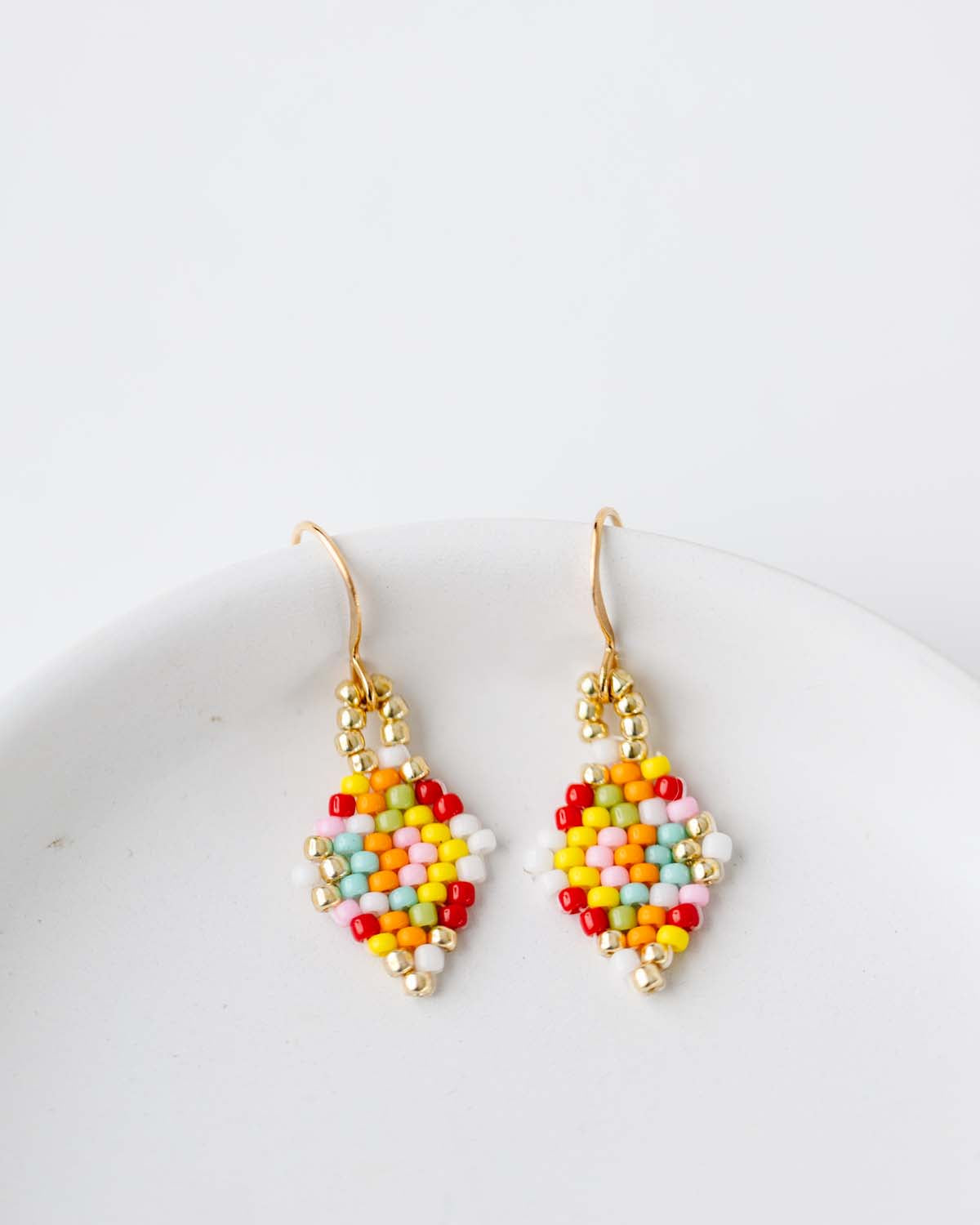 Beaded Multicolor Diamond Shaped Earrings