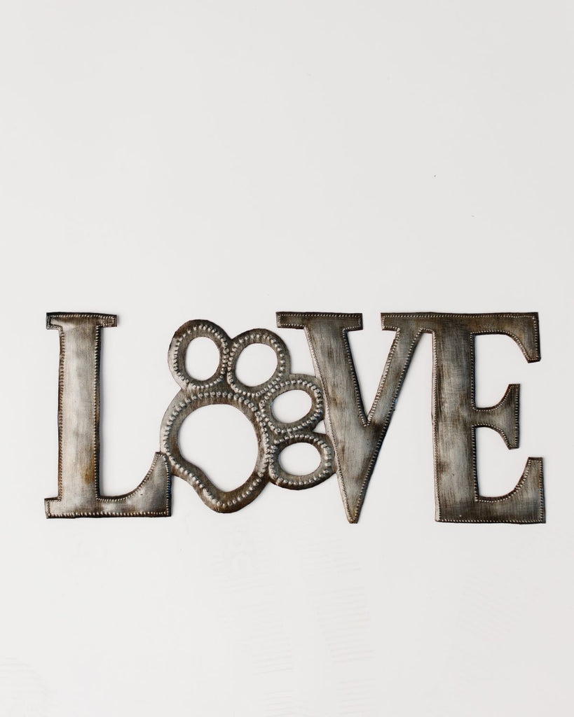 Metal wall art - Love with dog paw print for the "o"