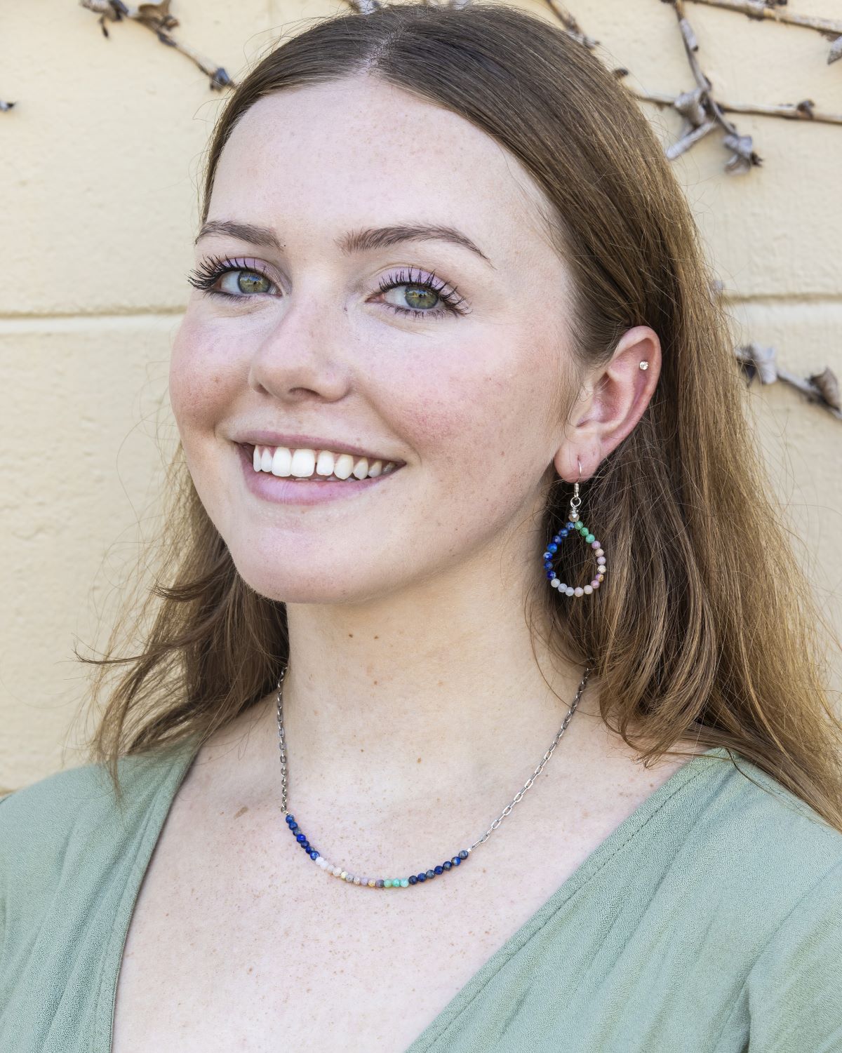 multicolor gemstone hoops on silver ear wire