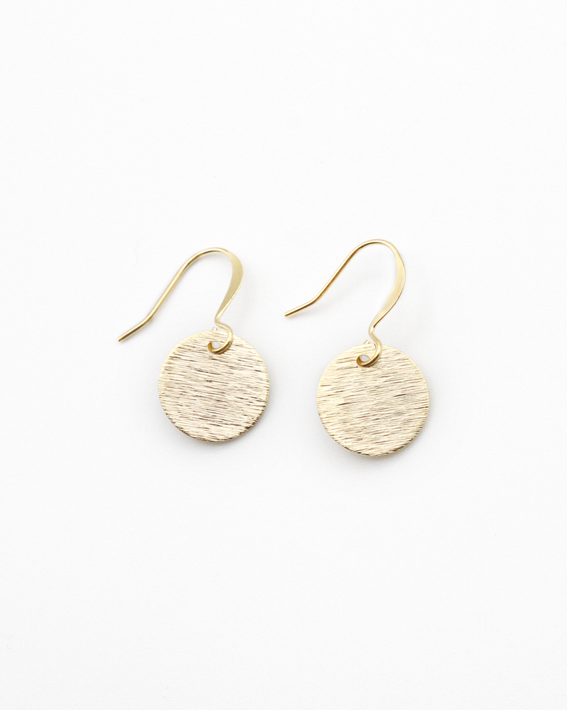 small gold disc earrings on ear wire