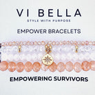 set of four white and amber beaded bracelets with gold accents empowering survivors