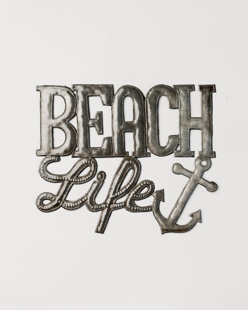 metal wall sign - beach life with anchor