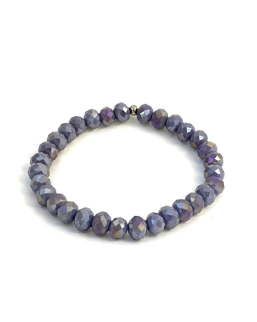 iridescent lavender faceted beaded bracelet on stretch cord