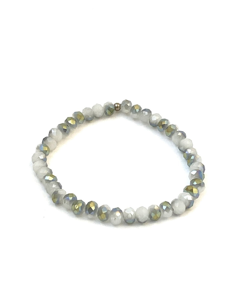 Iridescent silver beaded stretch bracelet