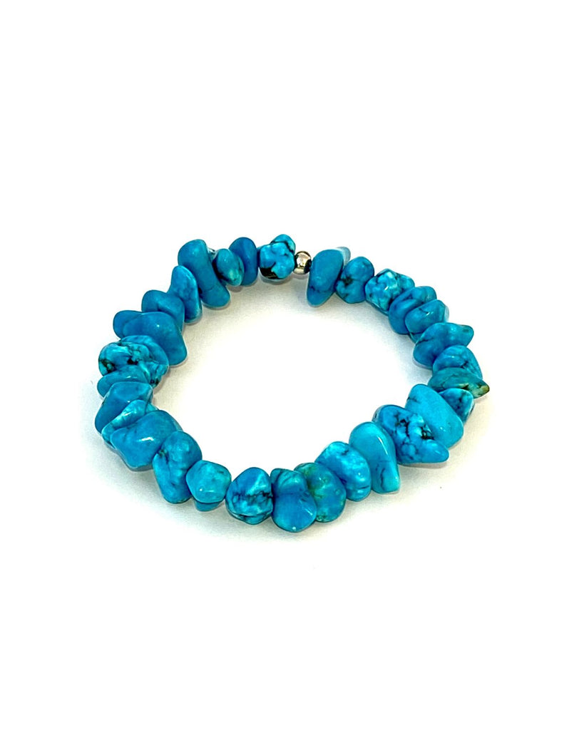 Blue howlite chips on a stretchy cord