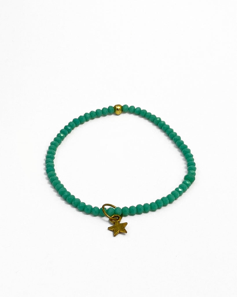Teal beaded stretchy bracelet with gold star charm