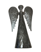 Decorative angel sculpture with textured wings on a white background