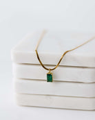 17.5" gold herringbone chain with green cz rectangle pendant