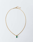 17.5" gold herringbone chain with green cz rectangle pendant