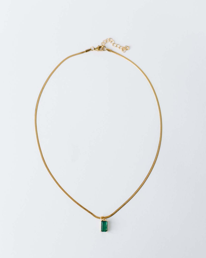 17.5" gold herringbone chain with green cz rectangle pendant