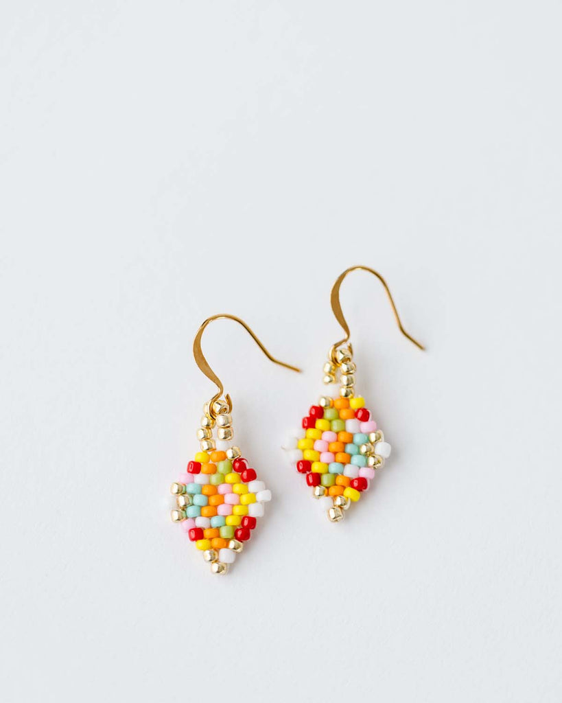 Beaded multicolor diamond shaped earrings small