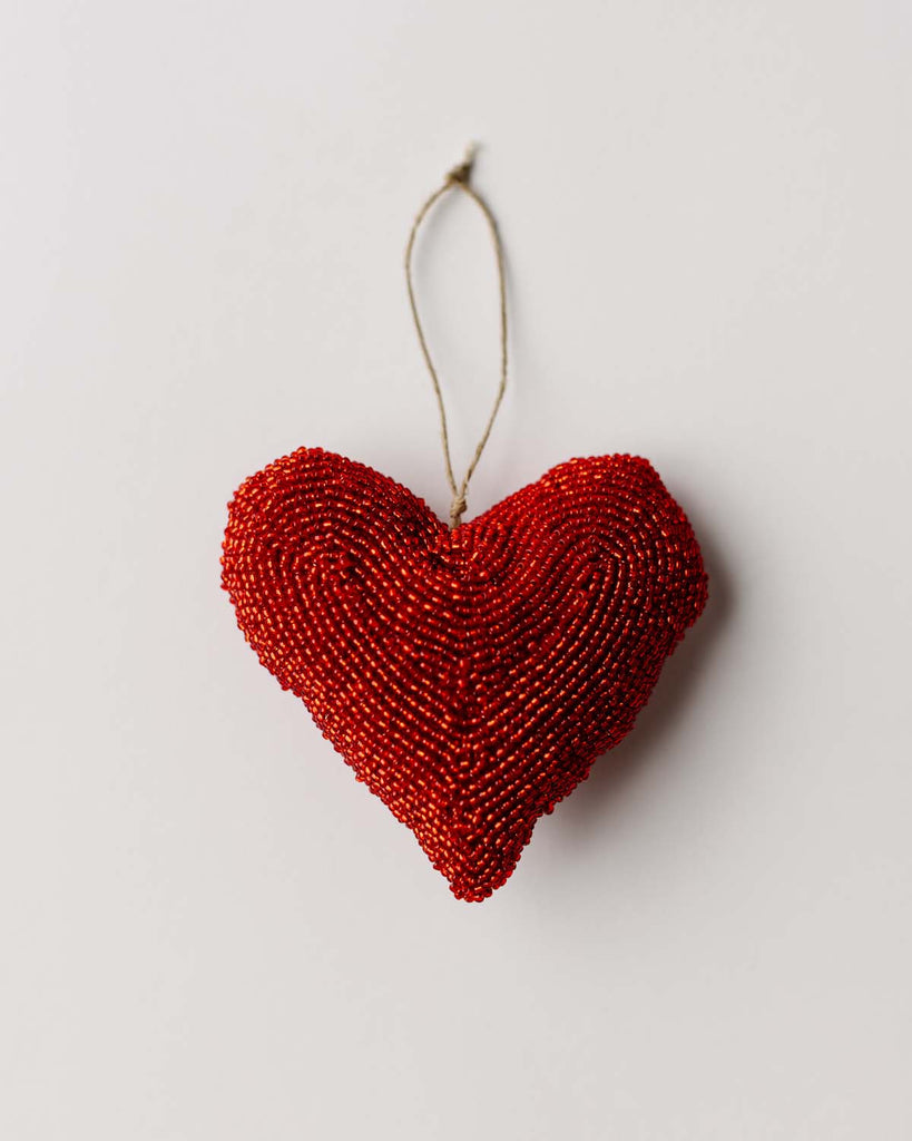 Maria Handbeaded Heart Ornament - Red