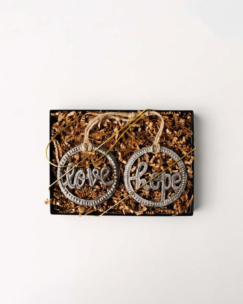 2 ornament gift set - love and hope metal ornaments