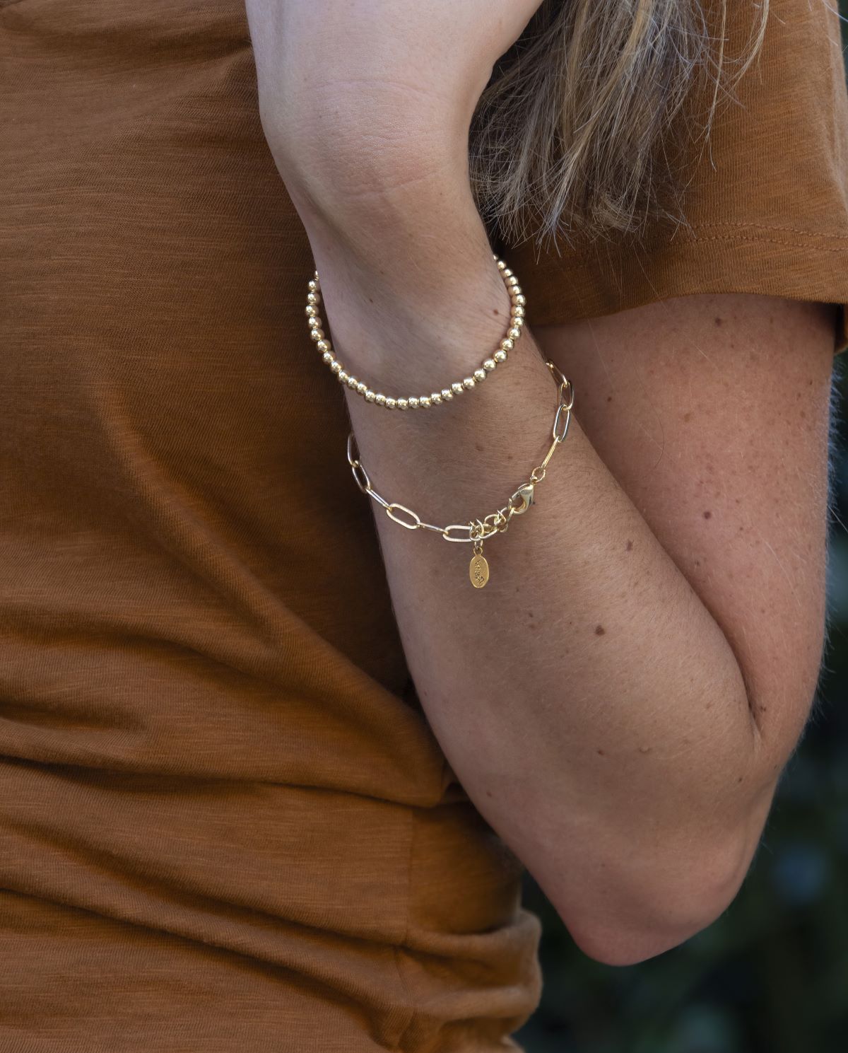 4mm gold filled beaded bracelet on stretch cord