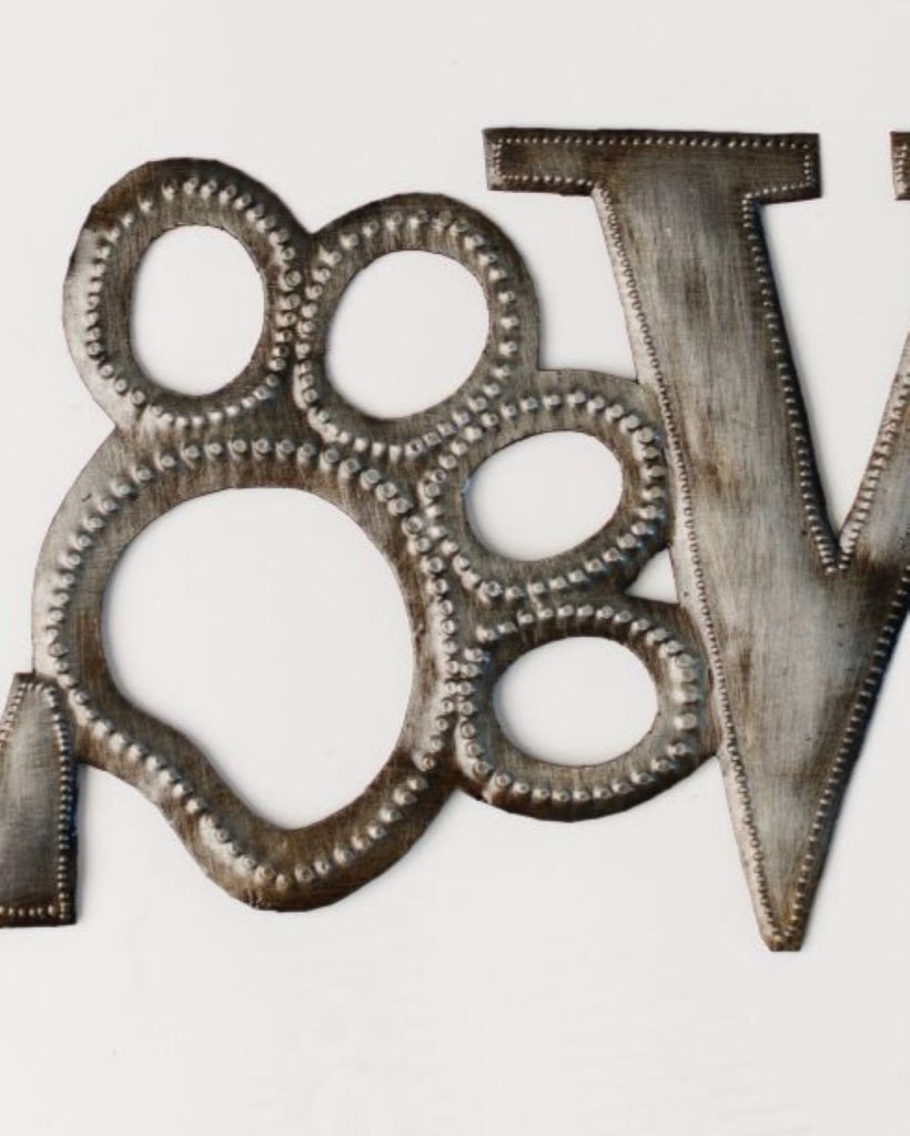 Metal wall art - Love with dog paw print for the "o"